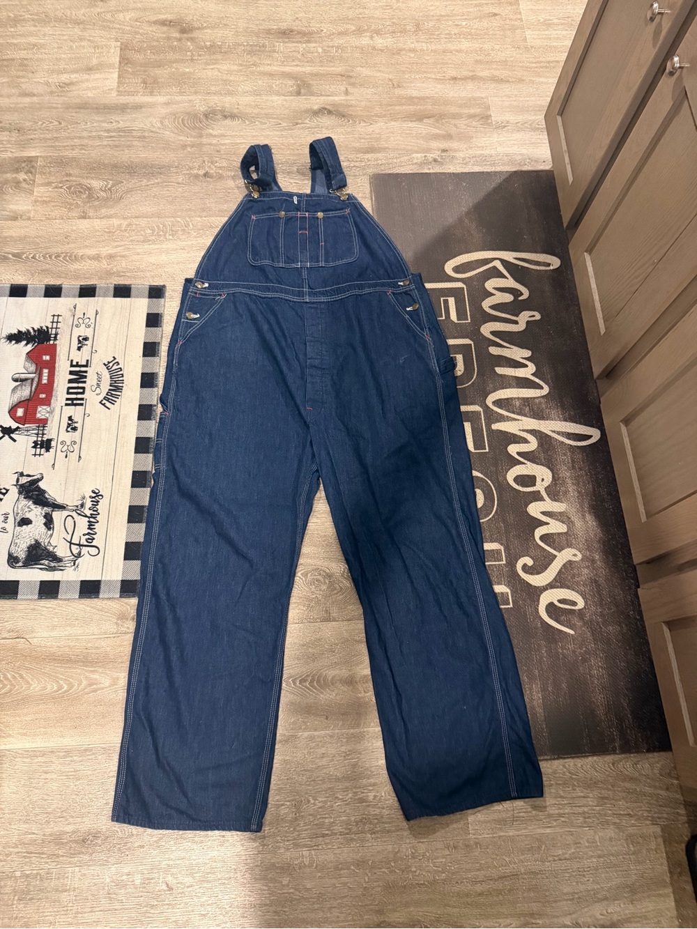 Vintage 80s NOS Kmart Rigid Denim Men’s Bib Overalls Jeans 46x32